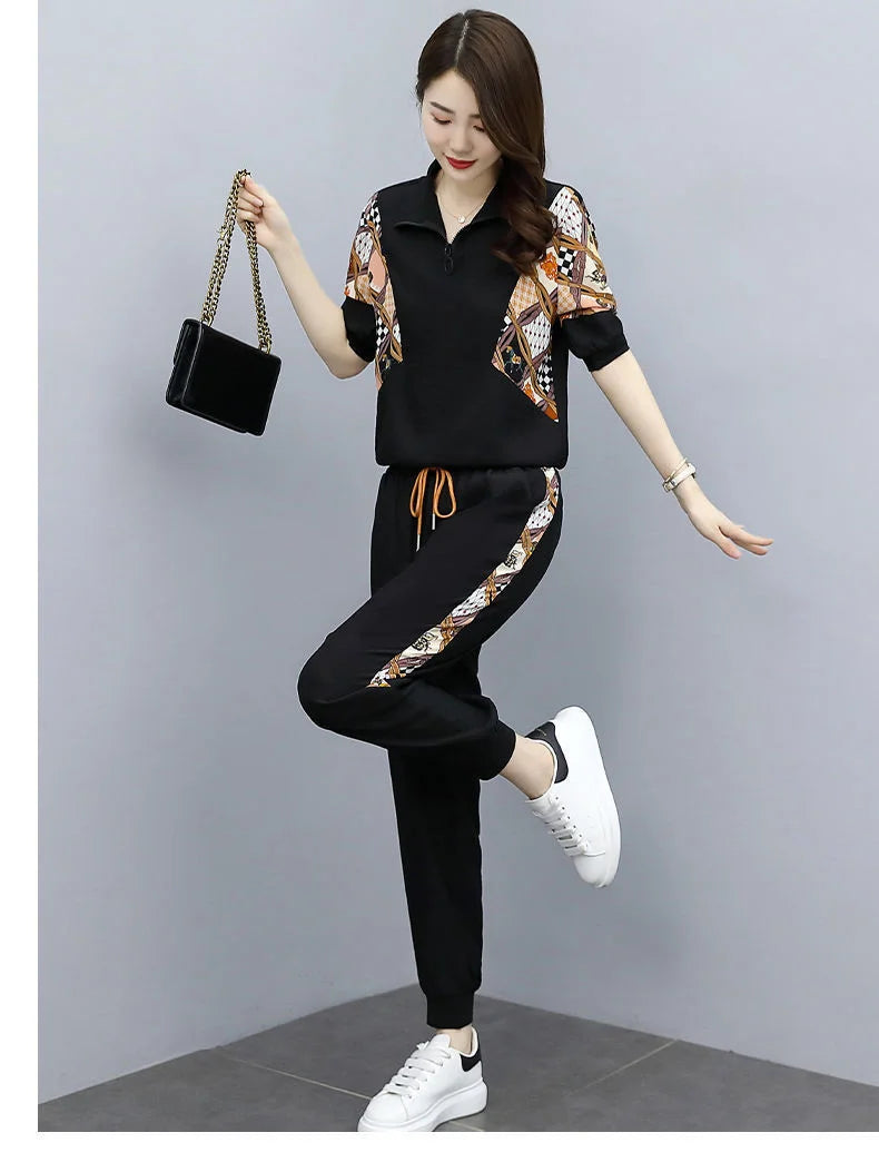 Damemote blyantbuksedress Nye sommerfritidsklær utenlandsk stil Crop Top todelt sett dameleggings treningsdress