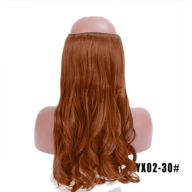 LUPU Extensiones de pelo sintético largo ondulado de 24 pulgadas, línea de pesca invisible, sin clips secretos, piezas de pelo, fibra resistente al calor