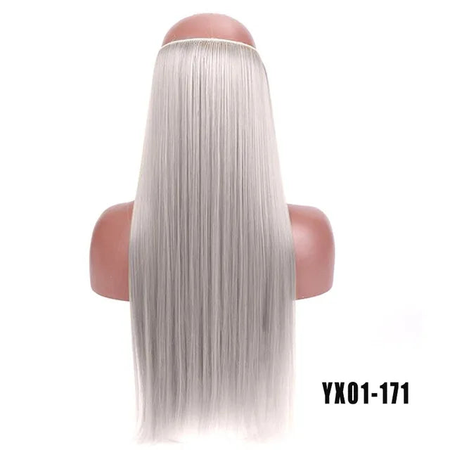 LUPU Extensiones de pelo sintético largo ondulado de 24 pulgadas, línea de pesca invisible, sin clips secretos, piezas de pelo, fibra resistente al calor