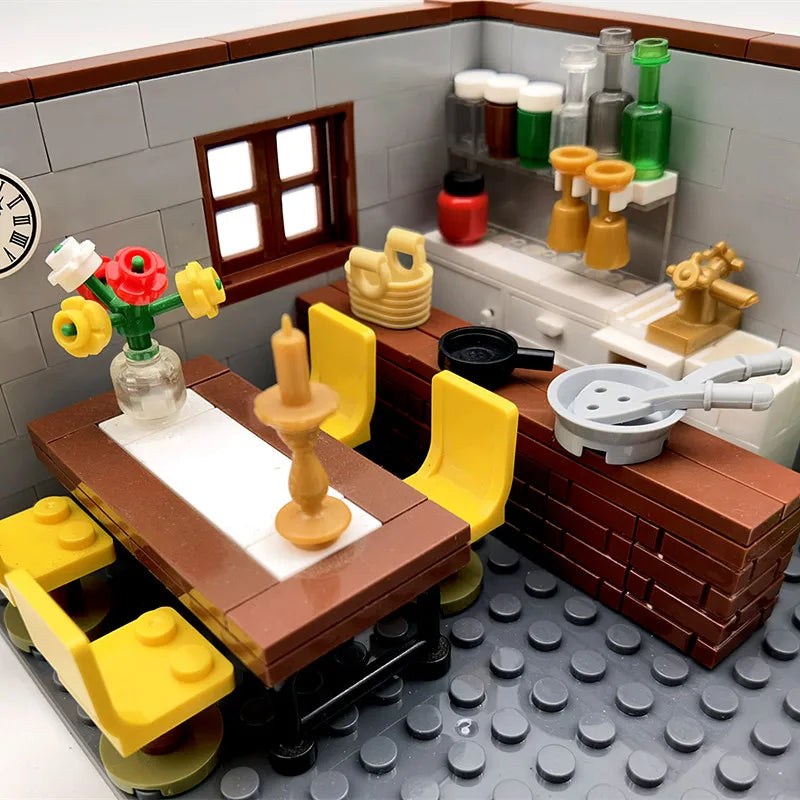 Juguetes de bloques de construcción para niños y niñas, regalos de bricolaje, ladrillos MOC, modelo de muebles para dormitorio y sala de estar