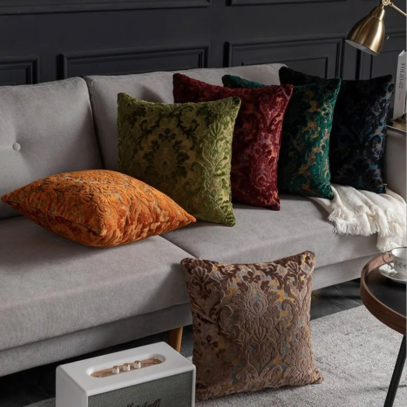 European Chenille Flocking Cushion Cover Grey Orange Vintage Home Decorative Pillow Cover 40x40cm Living Room Sofa Pillow Case
