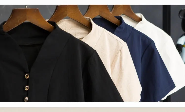 (Camisa + pantalón) camisa de verano para hombre, camisas de algodón y lino para hombre, camisas casuales de manga corta para hombre, un conjunto de ropa M-5XL