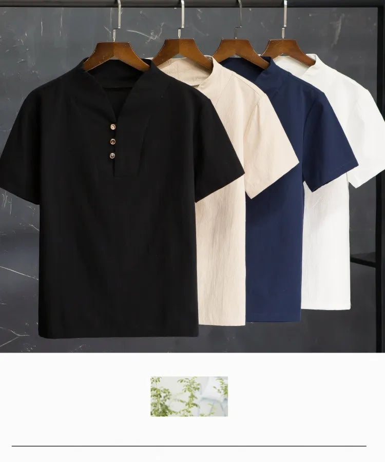 (Camisa + pantalón) camisa de verano para hombre, camisas de algodón y lino para hombre, camisas casuales de manga corta para hombre, un conjunto de ropa M-5XL