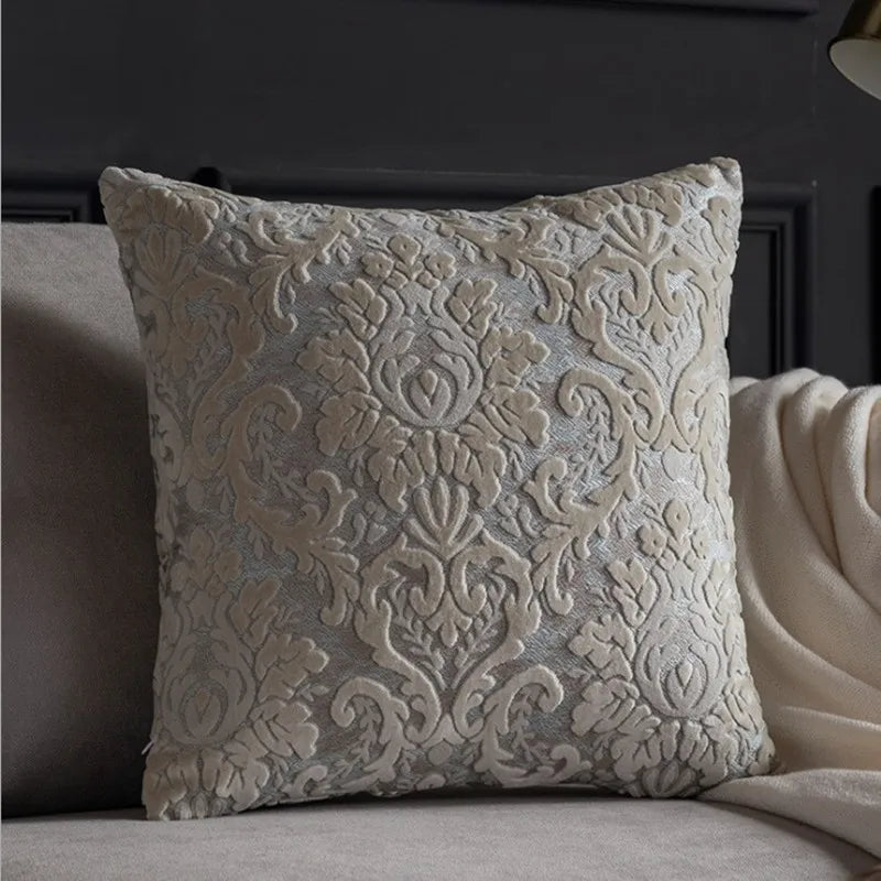 European Chenille Flocking Cushion Cover Grey Orange Vintage Home Decorative Pillow Cover 40x40cm Living Room Sofa Pillow Case