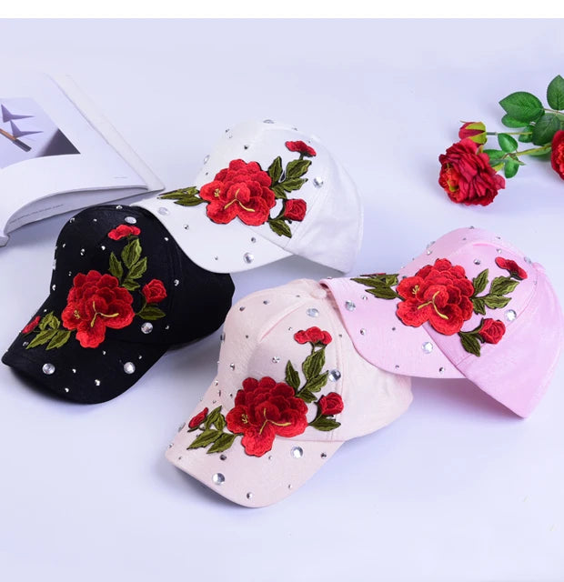 Gorra de béisbol de moda con estampado de rosas para hombre y mujer, gorras de primavera y verano, gorras de sol para mujer, gorra Snapback lisa, gorra de béisbol informal para fotos callejeras