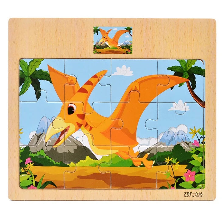 Oferta Caliente 12/9 PIEZAS Puzles de Madera para Niños Bebés, de Dibujos Animados, Vehículos Animales, Juguetes Educativos de Aprendizaje para Niños, Regalo