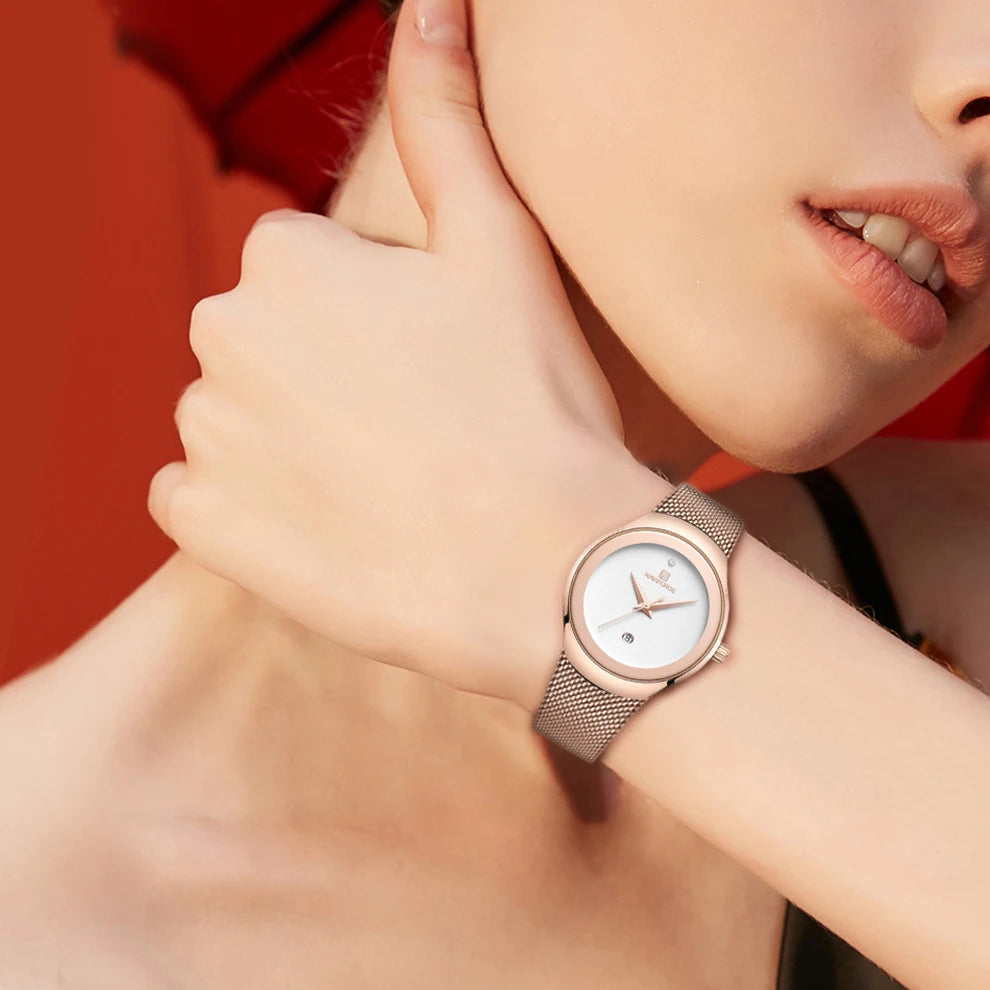 NAVIFORCE 2024 Relojes de mujer Lujo Oro Rosa Ultra Fino Reloj de Señora Lujo Impermeable Reloj de Pulsera de Cuarzo Mujer Reloj Femenino