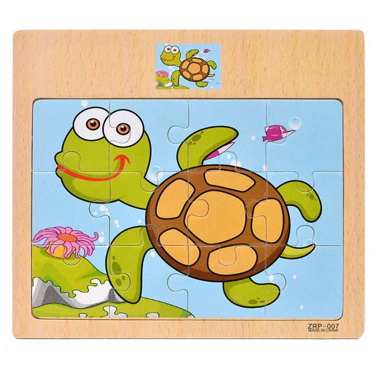 Oferta Caliente 12/9 PIEZAS Puzles de Madera para Niños Bebés, de Dibujos Animados, Vehículos Animales, Juguetes Educativos de Aprendizaje para Niños, Regalo