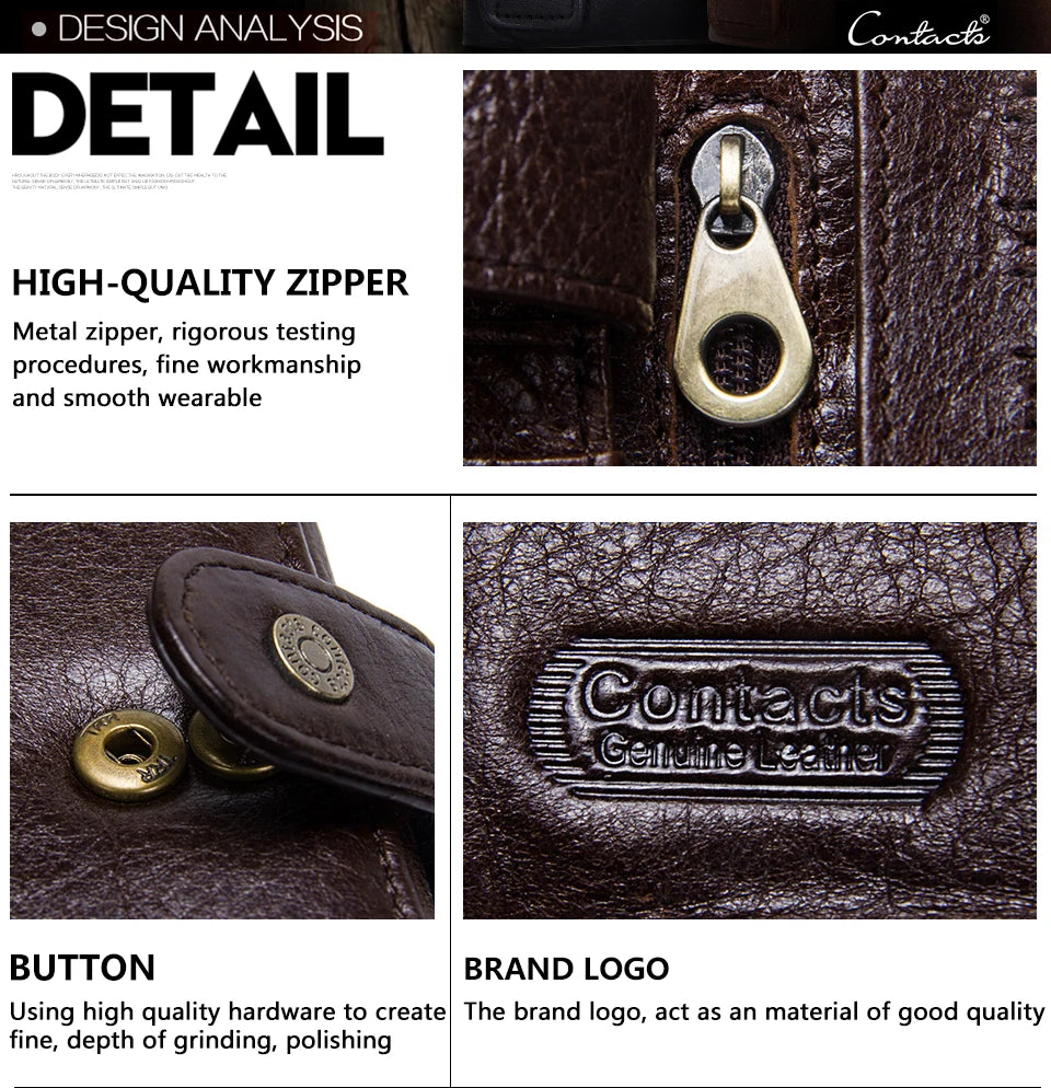 Billetera de cuero de lujo para hombre CONTACT'S, billeteras de cuero genuino para hombre con cierre y tarjetero, alta calidad