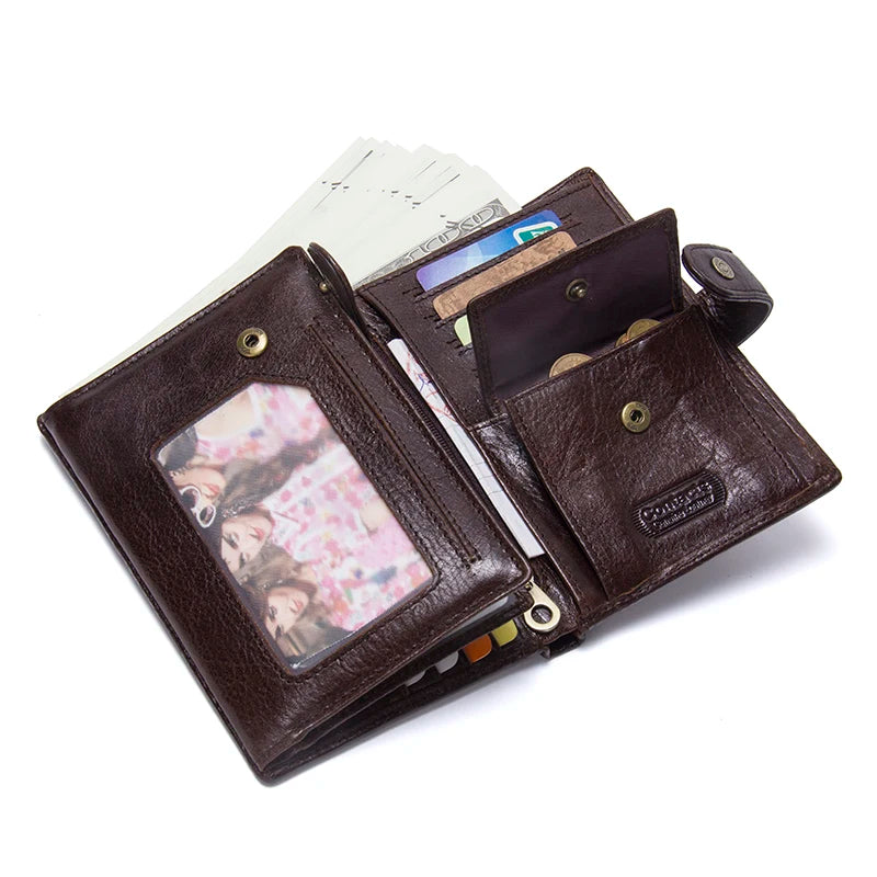 Billetera de cuero de lujo para hombre CONTACT'S, billeteras de cuero genuino para hombre con cierre y tarjetero, alta calidad
