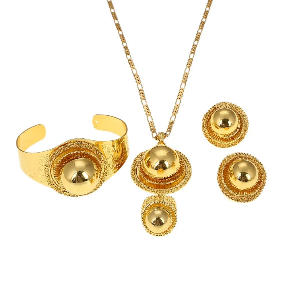 Nuevos Conjuntos de Joyería de Boda Etíopes, Collares, Pulsera, Pendientes, Anillo, Color Dorado, Joyas Habesha, Regalos Eritreos