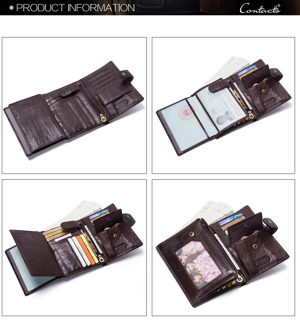 Billetera de cuero de lujo para hombre CONTACT'S, billeteras de cuero genuino para hombre con cierre y tarjetero, alta calidad