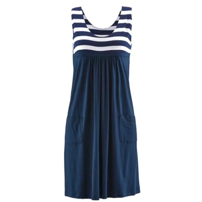 Vestido de rayas de moda vestido de verano vestido holgado sin mangas simple ropa de mujer