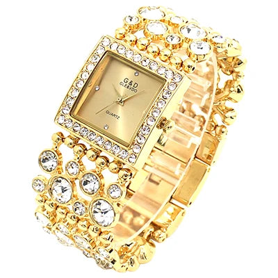 Reloj de mujer G&D cuadrado, analógico de cuarzo, Vogue, reloj femenino de lujo, pulsera dorada con diamantes de cristal, reloj de pulsera para bodas y vestidos de noche