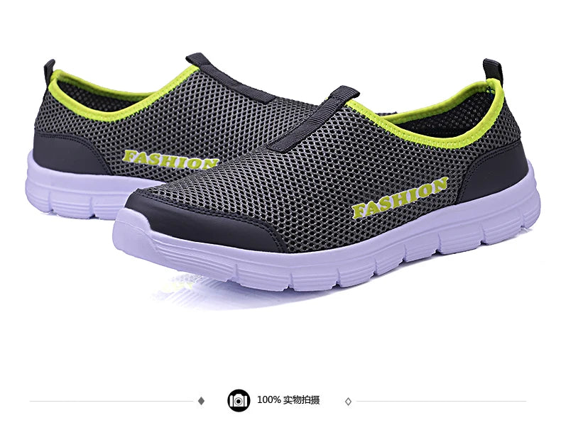 Zapatos casuales de verano para hombre, nuevas zapatillas planas para hombre, talla grande 36-46, de malla, ligeras, transpirables, zapatos sin cordones de agua, mocasines para hombre