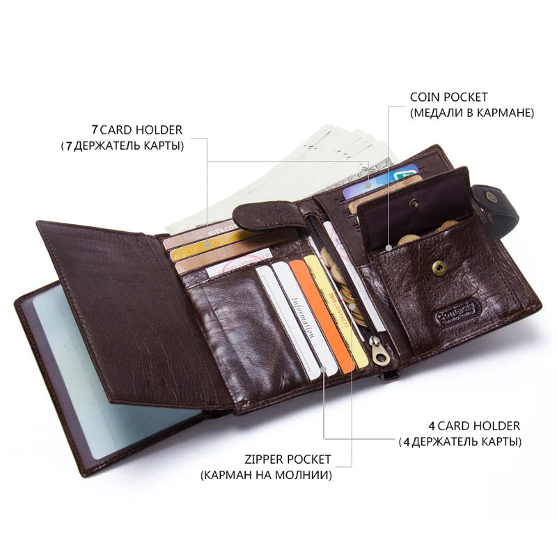 Billetera de cuero de lujo para hombre CONTACT'S, billeteras de cuero genuino para hombre con cierre y tarjetero, alta calidad