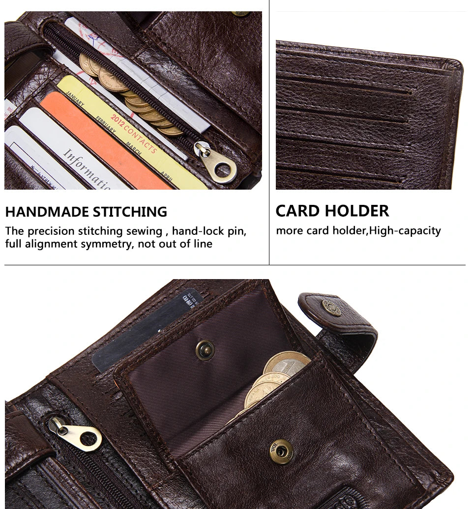 Billetera de cuero de lujo para hombre CONTACT'S, billeteras de cuero genuino para hombre con cierre y tarjetero, alta calidad