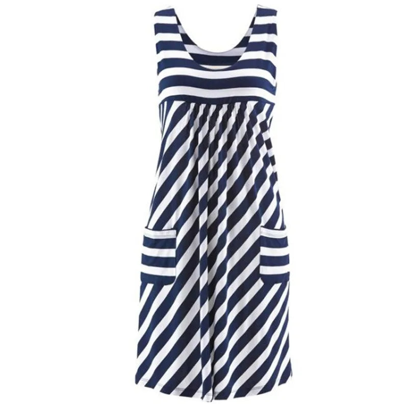 Vestido de rayas de moda vestido de verano vestido holgado sin mangas simple ropa de mujer