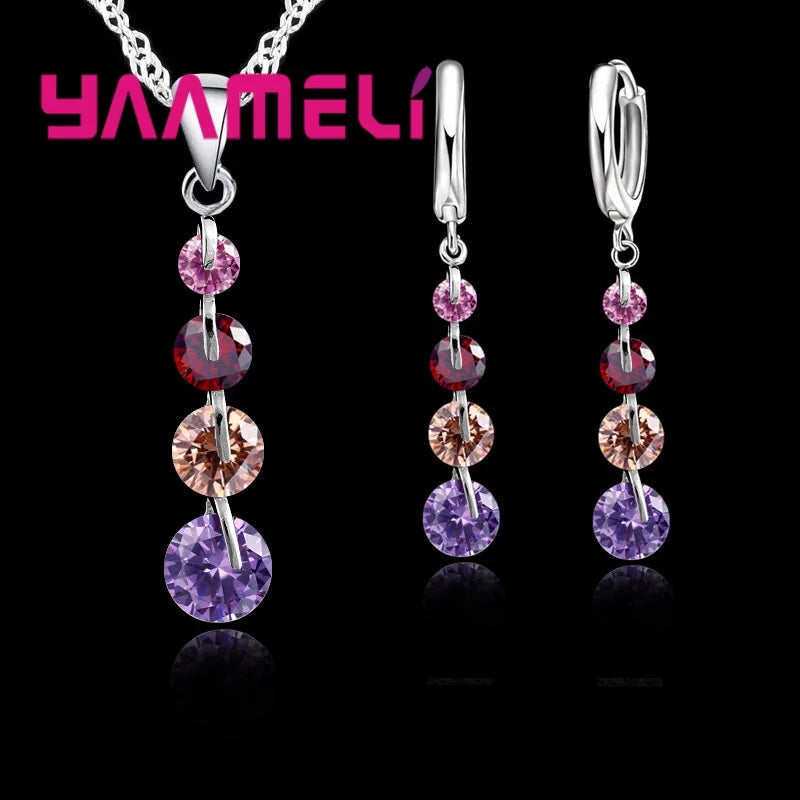 Parure de bijoux de mariée tendance pour femme, pendentif en argent sterling 925 avec pompon et zircone cubique, collier et boucles d'oreilles, cadeau de mariage