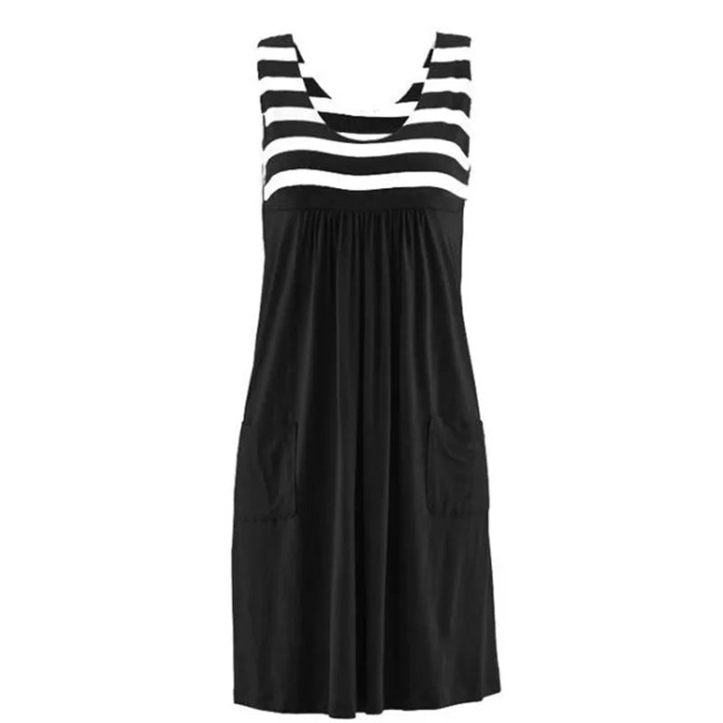Vestido de rayas de moda vestido de verano vestido holgado sin mangas simple ropa de mujer