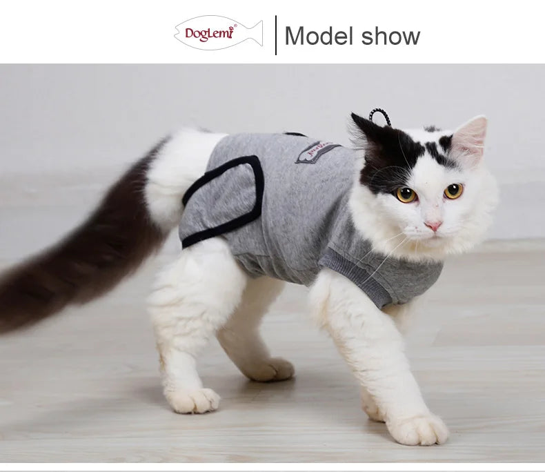 Anti-slikking klær for katter, steriliseringsklær for katter, kastrering, kirurgi, restitusjonsdrakt for katter, avvenning, pustende valpevest med ripebeskyttelse