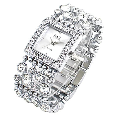 Reloj de mujer G&D cuadrado, analógico de cuarzo, Vogue, reloj femenino de lujo, pulsera dorada con diamantes de cristal, reloj de pulsera para bodas y vestidos de noche