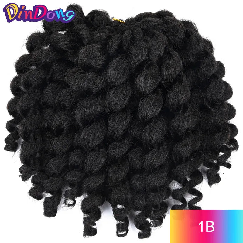 DinDong 8'' Synthetic Jumpy Wand Curl Hair Jamaican Bounce Braiding Hair Extension Crochet Braids Hair For Woman