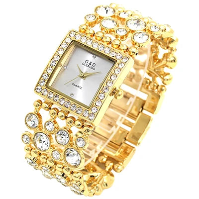 Reloj de mujer G&D cuadrado, analógico de cuarzo, Vogue, reloj femenino de lujo, pulsera dorada con diamantes de cristal, reloj de pulsera para bodas y vestidos de noche