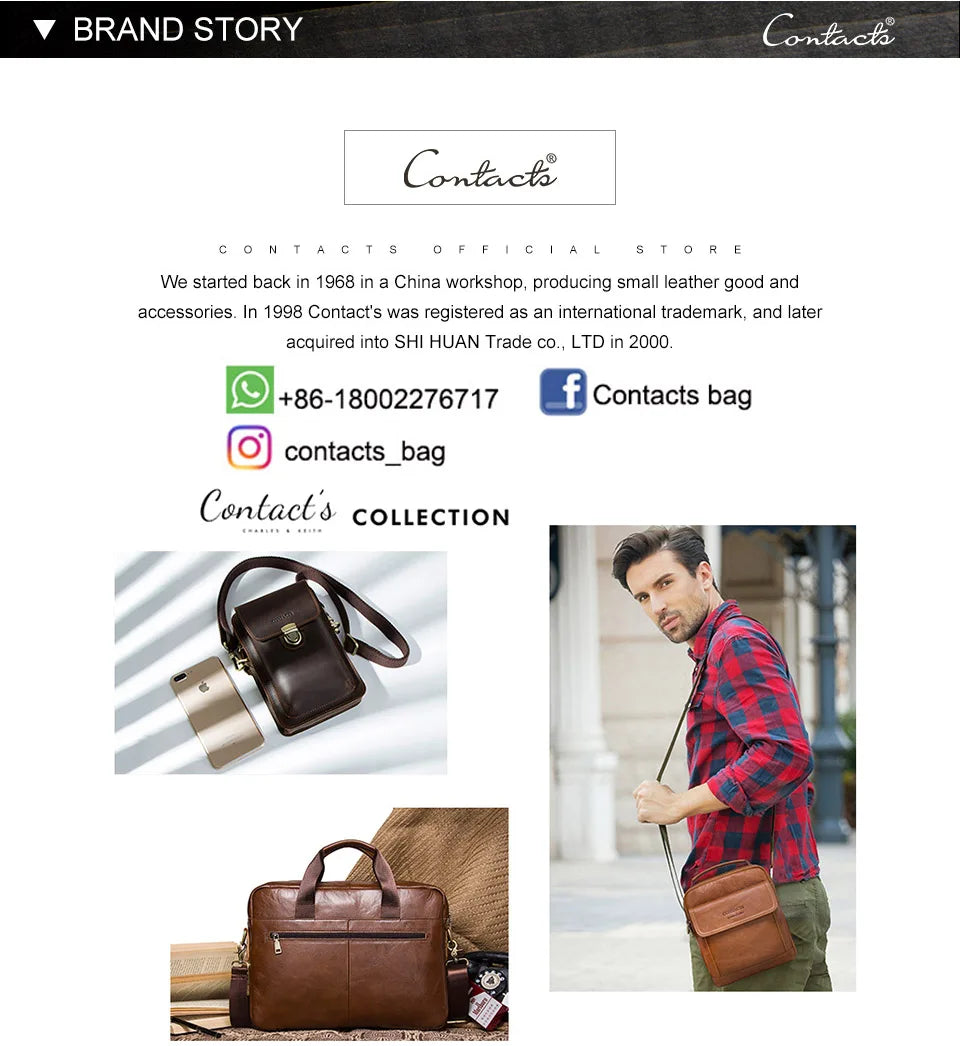 Billetera de cuero de lujo para hombre CONTACT'S, billeteras de cuero genuino para hombre con cierre y tarjetero, alta calidad