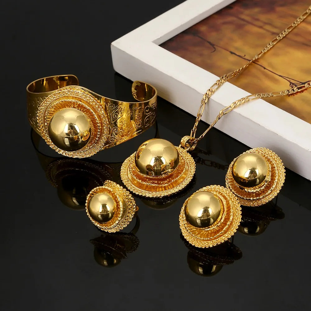 Nuevos Conjuntos de Joyería de Boda Etíopes, Collares, Pulsera, Pendientes, Anillo, Color Dorado, Joyas Habesha, Regalos Eritreos