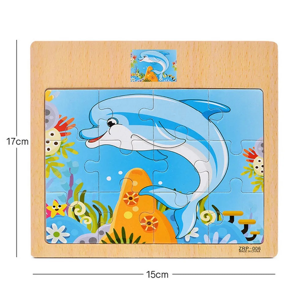 Oferta Caliente 12/9 PIEZAS Puzles de Madera para Niños Bebés, de Dibujos Animados, Vehículos Animales, Juguetes Educativos de Aprendizaje para Niños, Regalo
