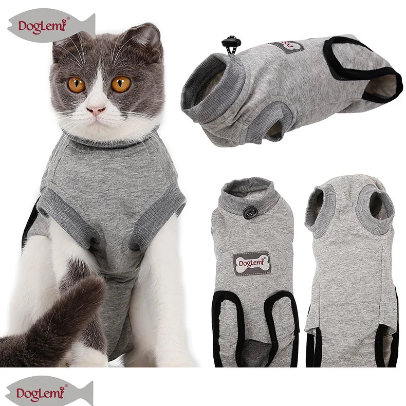 Anti-slikking klær for katter, steriliseringsklær for katter, kastrering, kirurgi, restitusjonsdrakt for katter, avvenning, pustende valpevest med ripebeskyttelse