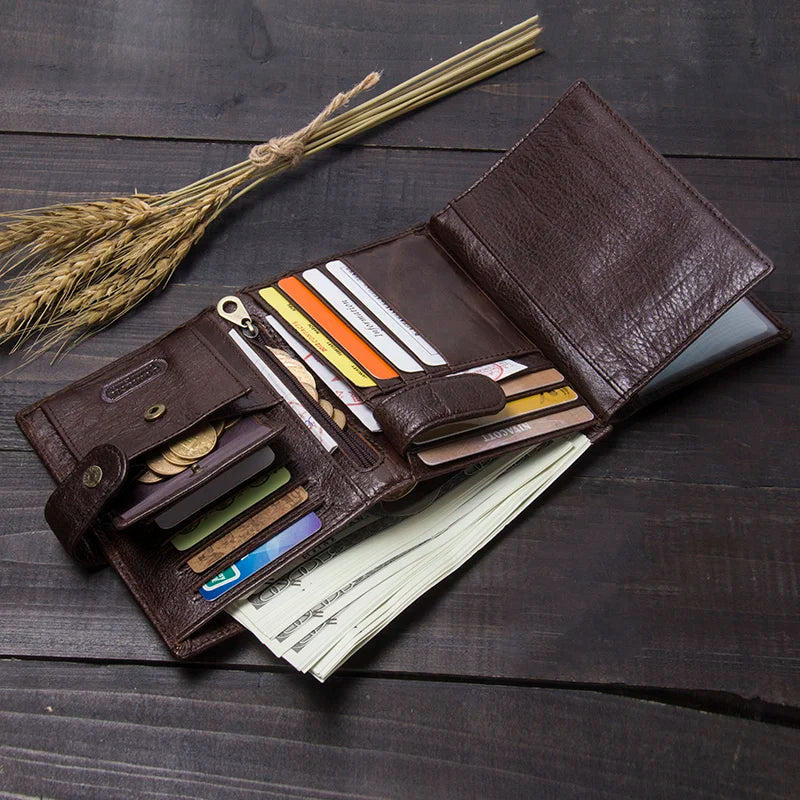 Billetera de cuero de lujo para hombre CONTACT'S, billeteras de cuero genuino para hombre con cierre y tarjetero, alta calidad