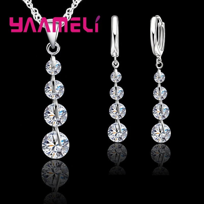 Conjunto de joyas de moda nupcial para mujer, borla, circonita cúbica, plata de ley 925, collar con colgante, pendientes, regalo de boda