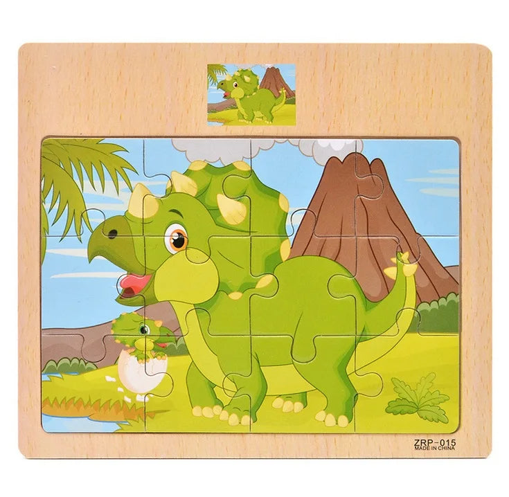 Oferta Caliente 12/9 PIEZAS Puzles de Madera para Niños Bebés, de Dibujos Animados, Vehículos Animales, Juguetes Educativos de Aprendizaje para Niños, Regalo