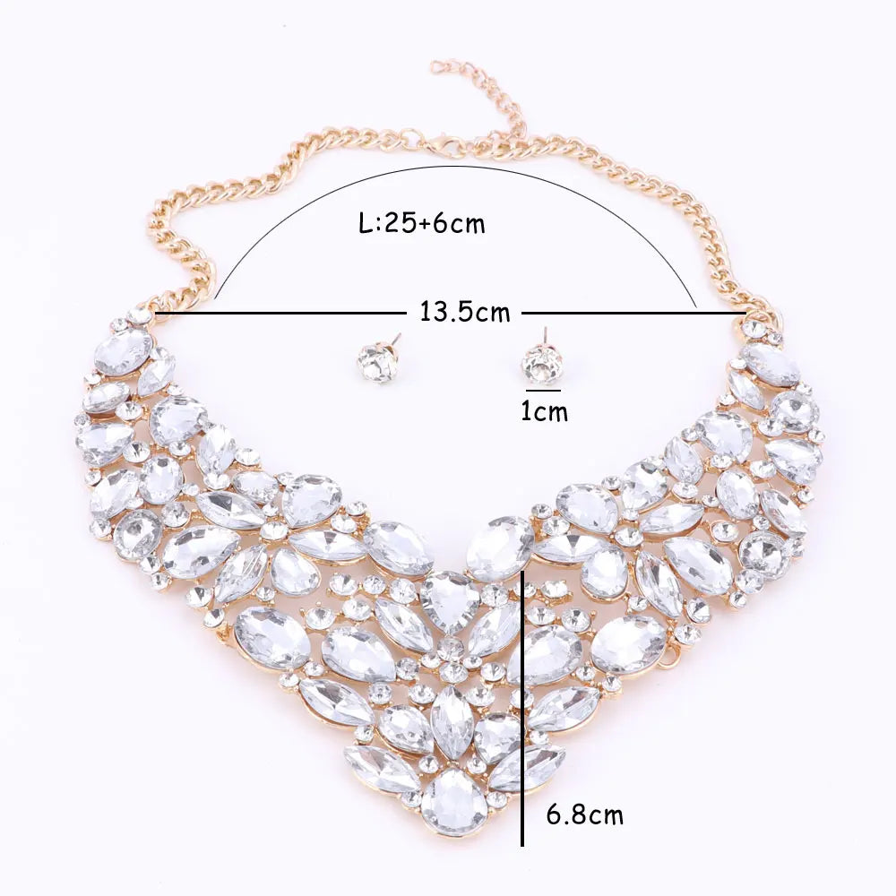 Collar llamativo y pendientes de diamantes de imitación transparentes para mujer, conjuntos de joyas de boda nupciales indias