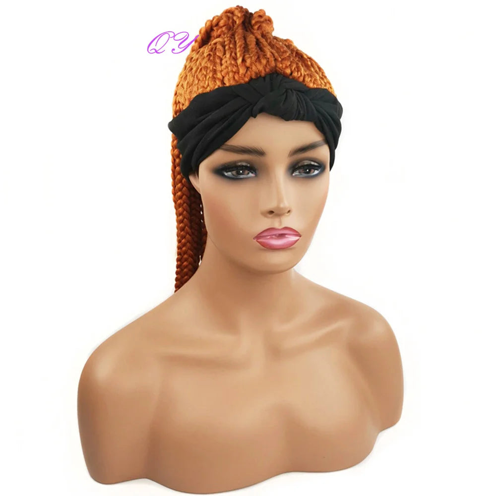 Synthetic Women's Headband Braid Wigs Black Soft African Long Plait Wig For Women Horsetail Dreadlock Mechanism Full Wig