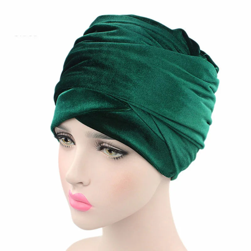 Solid Color Velvet Hijab Turban Caps for Women Muslim Head Scarf Hat Long Tail African Wraps Cap Islamic Under Scarf Bonnet
