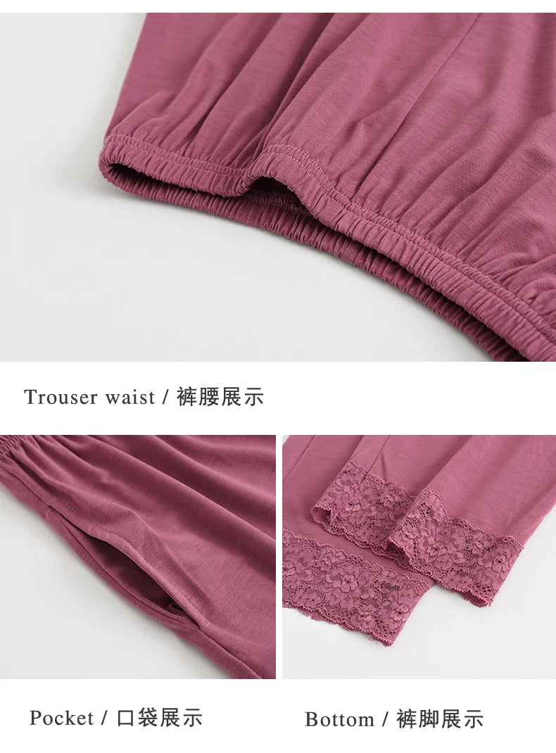 Conjuntos de Pijama para Mujer de Algodón Modal Pijamas Mujer Ropa de Dormir Dama Manga Corta Verano Ropa de Noche de Encaje para Mujer Conjuntos de 2 Piezas Ropa de Hogar XXXL