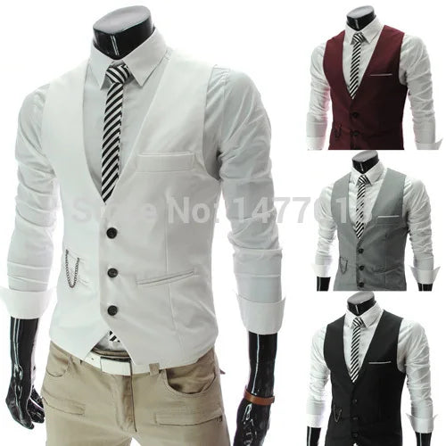 New Arrival Dress Vests For Men Slim Fit Mens Suit Vest Male Waistcoat Gilet Homme Casual Sleeveless Formal Business Jacket