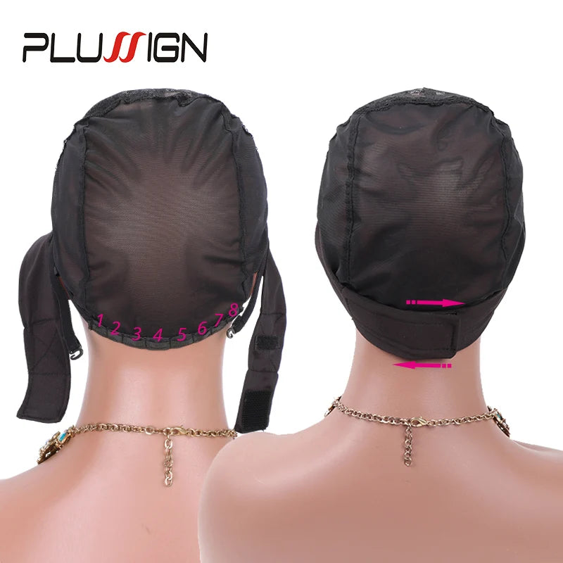 Plussign Gorro de peluca con orificio grande para diadema, para trenzas de ganchillo, para hacer pelucas, ventilación, gorro de peluca de ganchillo con diadema antideslizante
