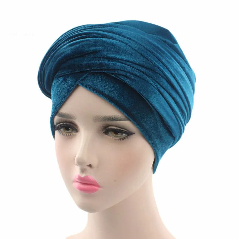 Solid Color Velvet Hijab Turban Caps for Women Muslim Head Scarf Hat Long Tail African Wraps Cap Islamic Under Scarf Bonnet
