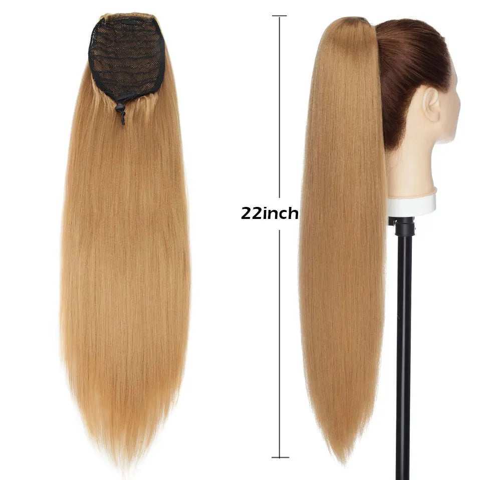 S-noilite Synthétique 22 pouces Afro Yaki Raide Queue de Cheval Pince à Cheveux Postiche avec Cordon de Serrage pour Femmes