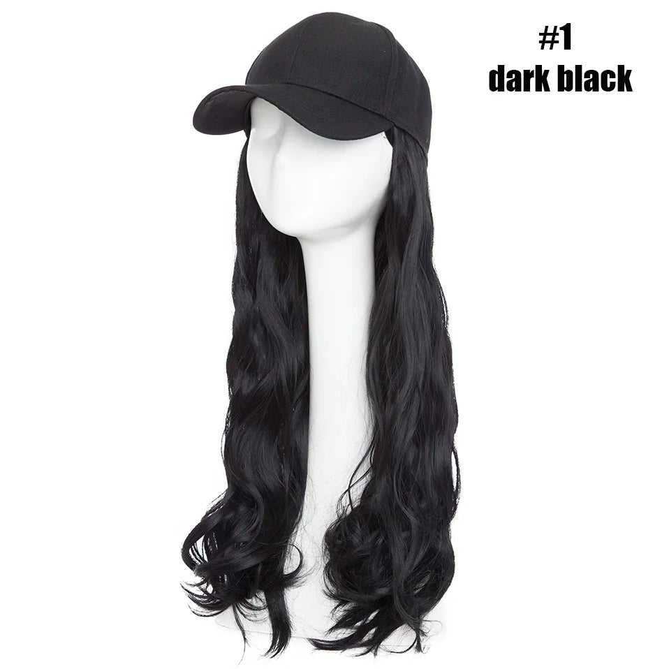 BENEHAIR Casquette de baseball synthétique avec cheveux longs ondulés Perruque chapeau faux cheveux Rallonges de cheveux Chapeau avec cheveux Perruque naturelle pour femmes