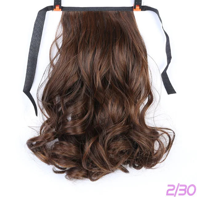 Extensiones de cabello sintético resistente al calor Allaosify marrón negro extensiones de cola de caballo con cordón de 12 pulgadas.