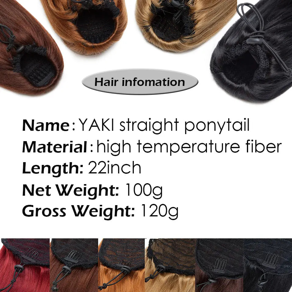 S-noilite Synthétique 22 pouces Afro Yaki Raide Queue de Cheval Pince à Cheveux Postiche avec Cordon de Serrage pour Femmes
