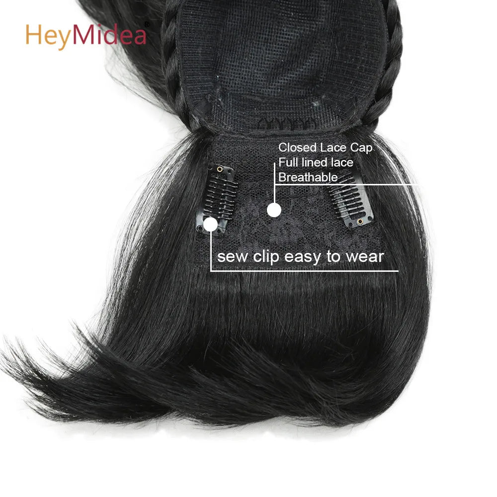 Extension de queue de cheval synthétique bouclée avec frange Clip-in Extension de cheveux queue de cheval afro avec cordon de serrage Africaine Américaine HeyMidea