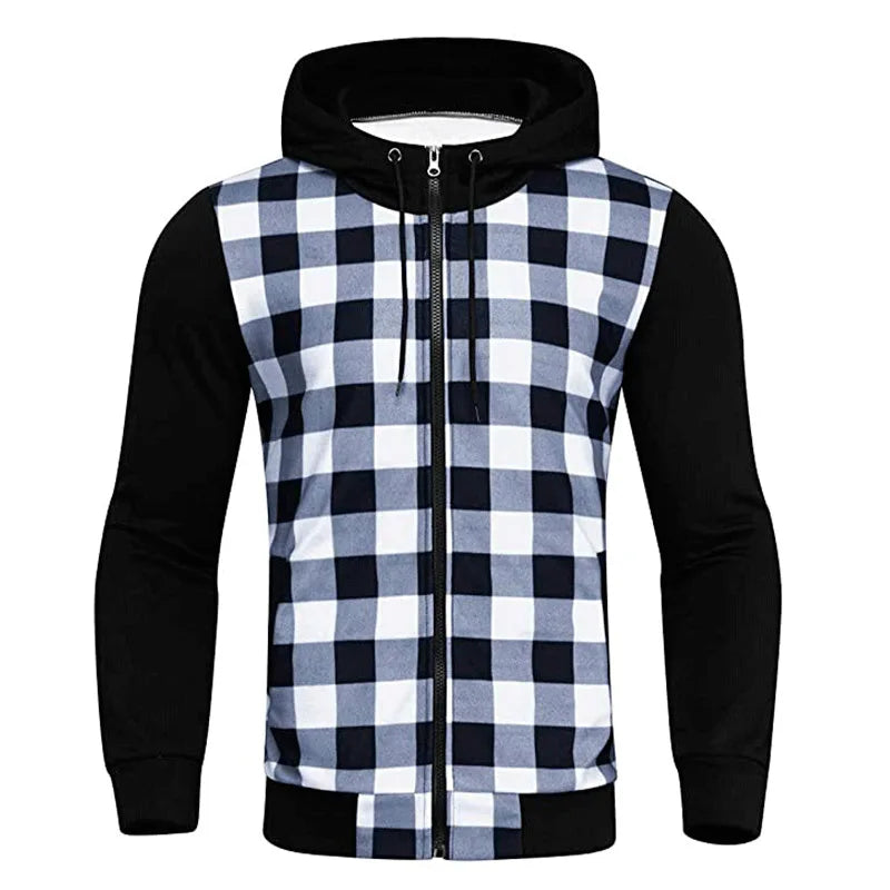Chaquetas para hombre 2025Nueva cazadora bomber informal ajustada a cuadros para hombre, chaqueta de otoño-invierno con cremallera de manga larga, cárdigan con capucha y cortavientos para hombre