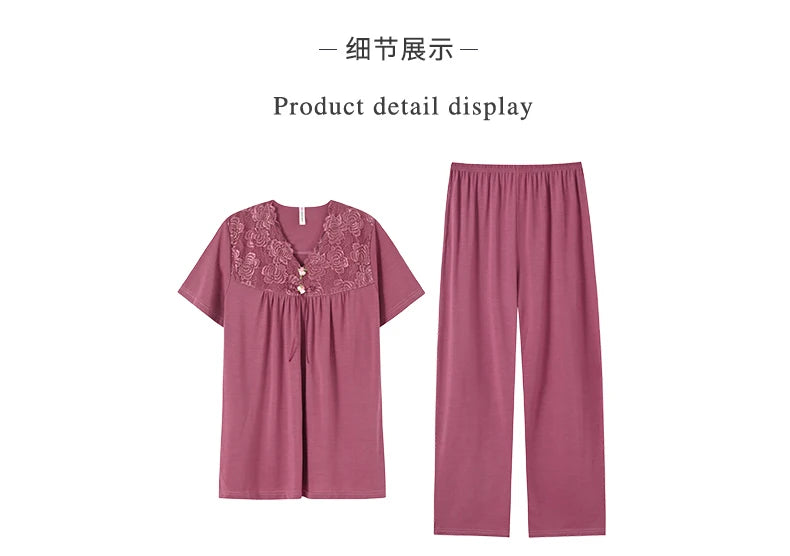 Conjuntos de Pijama para Mujer de Algodón Modal Pijamas Mujer Ropa de Dormir Dama Manga Corta Verano Ropa de Noche de Encaje para Mujer Conjuntos de 2 Piezas Ropa de Hogar XXXL