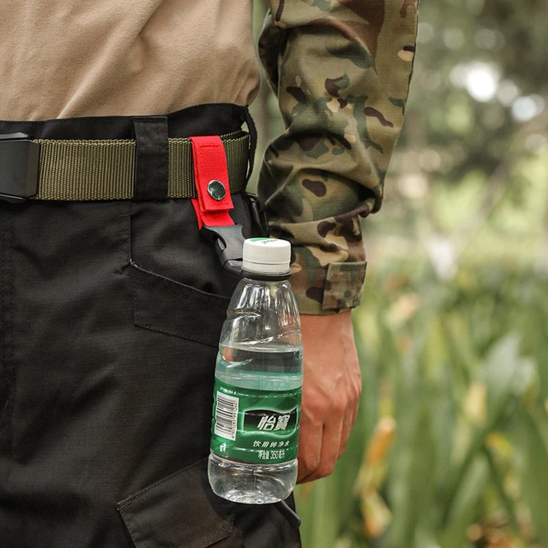 Colgador táctico de agua, clip de equipo para exteriores, mosquetón, hebilla para botella de agua, gancho, llavero, correa para cinturón, para senderismo y camping